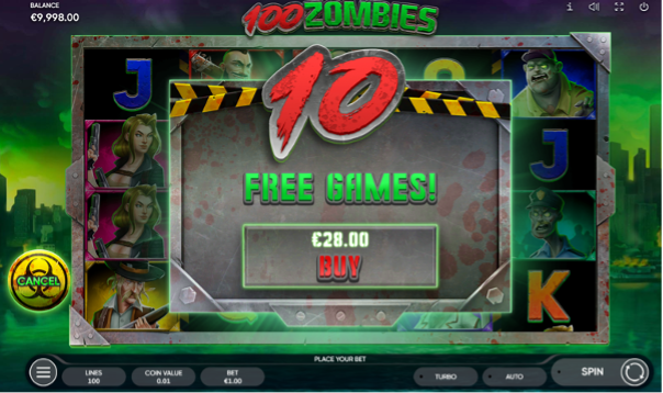 100 Zombies Online Slot Features